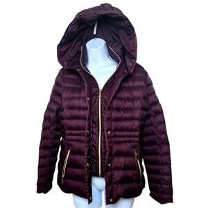 Michael Kors Burgundy Hooded Jacket Packable Down Feathers Puffer Coat Women's S